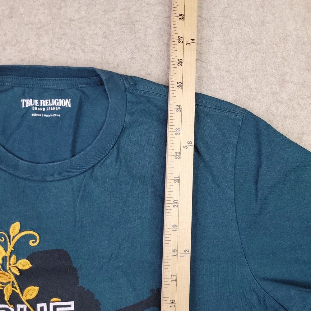 True Religion T Shirt Mens Medium Blue Short Sleeve Crew Neck Band Graphic